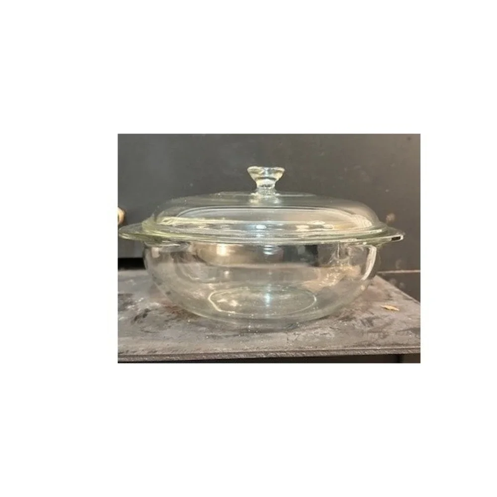 Vintage Pyrex 024 Clear Glass 2 Quart Round Casserole Dish with Swirl‎ LidLid